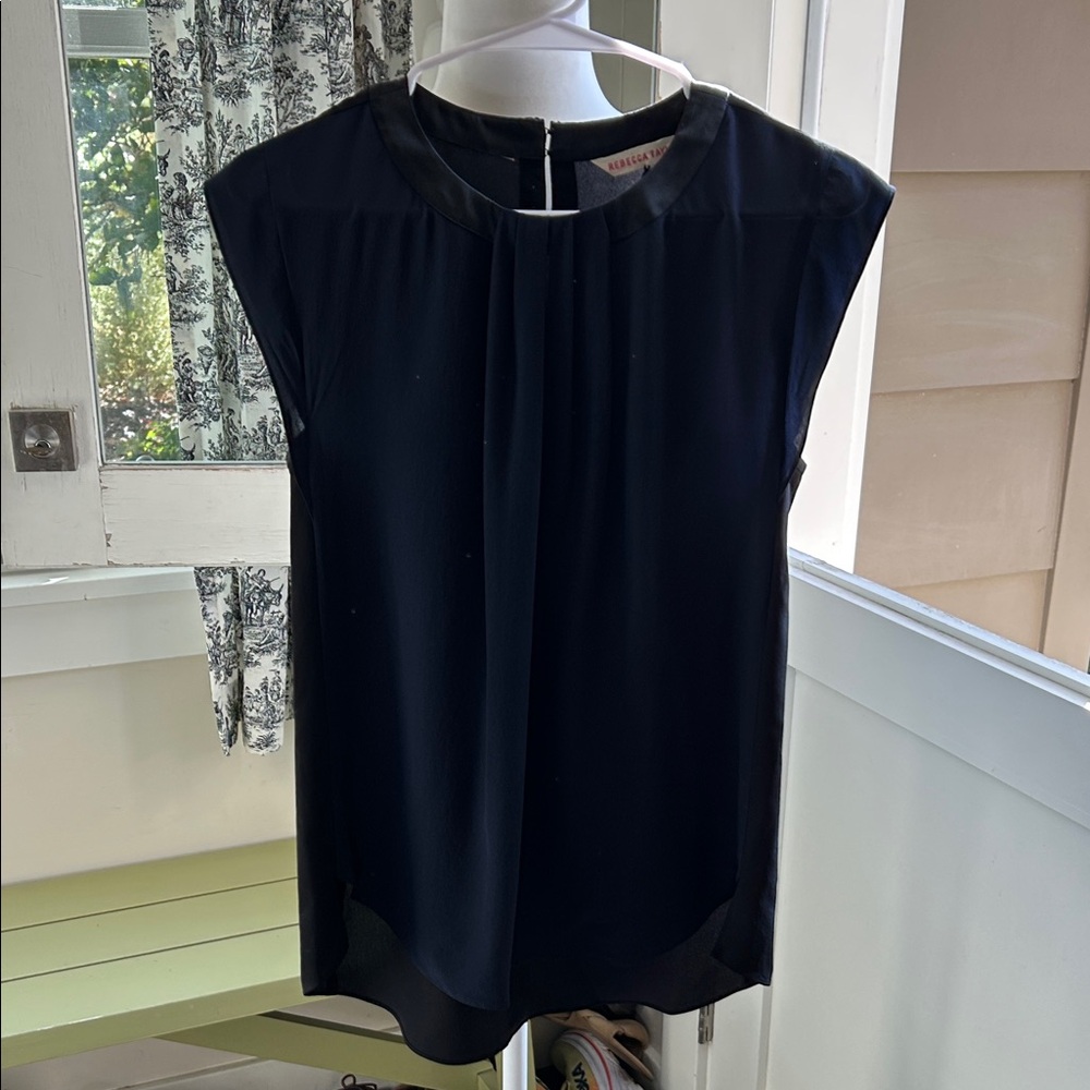 Rebecca Taylor Black Cap Sleeve Blouse 100% silk